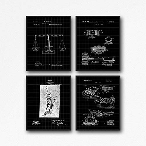 Law Posters Attorney Posters Set of 4 Lawyer Prints Law Decor Lawyer Decor Law Wall Art Patent Legal Posters Courtroom Decor WB388-WB391 (20cm x 25cm, Black Grid)