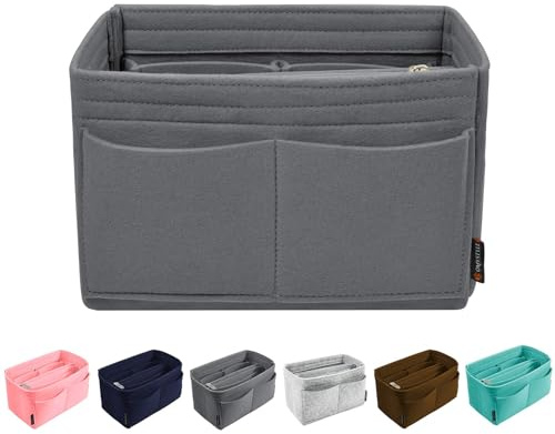 OMYSTYLE Purse Organizer Insert, Felt Tote Bag Organizer Insert with 5 Sizes, Handbag Dividers for Inside Purse, Compatible with Longchamp, Neverful, Speedy and More, Dark Grey, Reg L