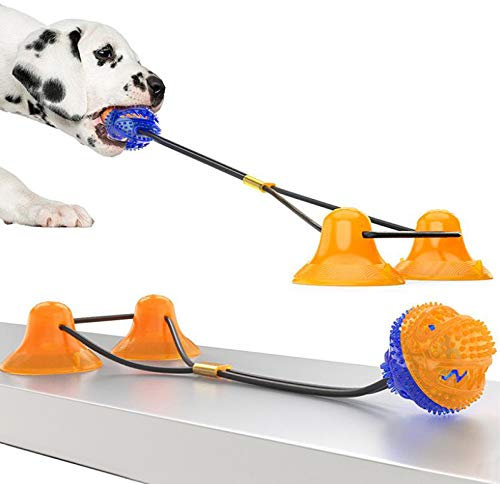 HUOQILIN Giocattolo per Cani, Durevole Palla della Molar Corda del Rimorchiatore del Cane con Corda Elastica E Ventosa, Giochi da Masticare Palla Giocattolo Resistente del Morso di Cane