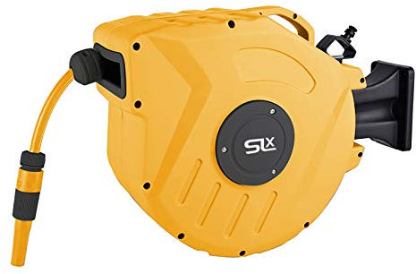 Gartenschlauch Trommel 20m, Schlauchtrommel Wandmontage, Wasserschlauch Automatische Aufrollfunktion Schlauchaufroller, Tragbar, 180 ° Schwenkbar, 2-in-1 Strahl oder Spray, Schlauchbox