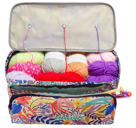 Ousuga Knitting Bag for Yarn & Wool Storage, Portable Crochet Knitting Needles Case & Sewing Tools with Pocket and Holder for Knitting Needles and Tools