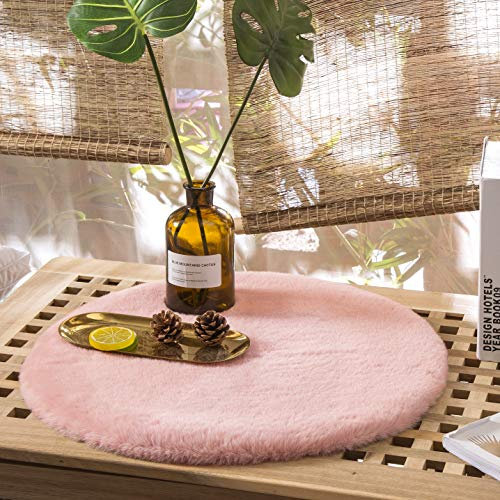 Teppich Wölkchen Fell Rund, Fellteppich Rund, Kunstfell Teppich Waschbar, Hasenfell, Kaninchenfell - Fell Sitzkissen Stuhlkissen Rund,Fell für Stühle, Kunstfell Stuhlauflage - Rosa - Rund 30cm