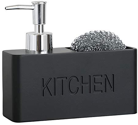 Dispensador de jabón, con Bandeja de Esponja, dispensador de jabón rellenable para el Almacenamiento y Tejido de lociones de jabón, 6,5 x 2,15 5,7 Pulgadas, con Capacidad de 200 ml (Negro)