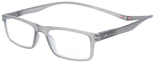 MONTANA Fertig-Lesebrille/-hilfe aus Kunststoff mit Magnetbügelenden in verschiedenen Farben (Grau, + 2,00)