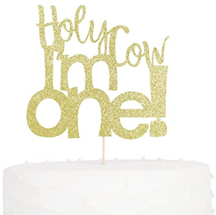Holy Cow I’m One Cake Topper - Twinkling Barnyard Smash Cake Topper ,1st Birthday Cake Decor,First Birthday Party Photo props Decoration Supplies for Baby Shower