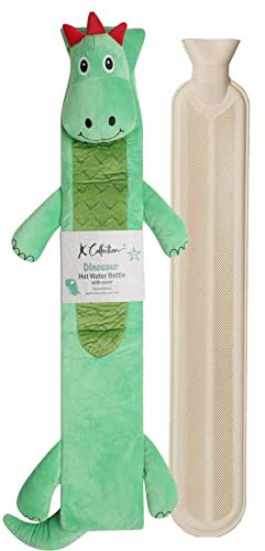 Extra Long Hot Water Bottle – Super Soft Novelty Plush Cover – Natural Rubber 2L Capacity – 72cm Long – Perfect for Pain Relief on Aches or Injuries (Dinosaur)