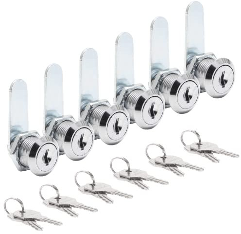 Uenhoy Nockenschlösser, gleichschließend, 20 mm, Set für Schubladen, Briefkasten, Werkzeugkasten, Wohnmobil, Aktenschrankschlösser mit Schlüssel, 6 Stück