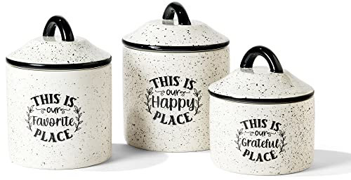 American Atelier Dosen Set 3-teilig Keramik Gläser klein mittel groß mit luftdichten Deckel für Kekse, Süßigkeiten, Kaffee, Mehl, Zucker, Reis, Nudeln, Müsli & mehr (Happy Place)