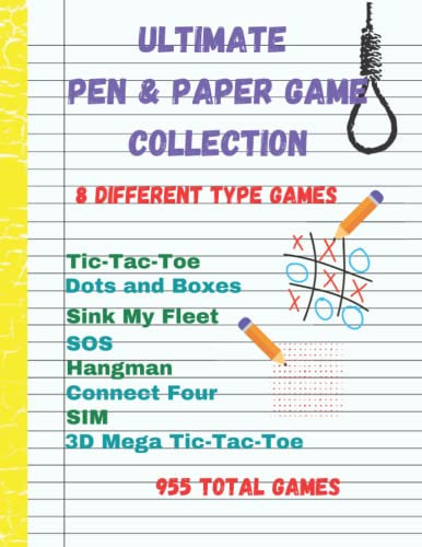 Ultimate Pen & Paper Game Collection • Dots & Boxes • Tic-Tac-Toe, Dots and Boxes, Sink My Fleet, SOS, Hangman, Connect Four, SIM, 3D Mega ... Travel Games for Kids in Car, 955 total games