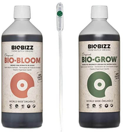 BioBizz Bio Grow + Bio Bloom 2x1 Liter Set Blüte NPK Wachstum Dünger + Pipette