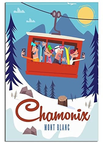 Chamonix Reiseposter mit Kabel, Auto, Vintage, Reiseposter, Leinwand, Kunst, Wanddekoration, Poster, Bild, Poster, Geschenk, 30 x 45 cm