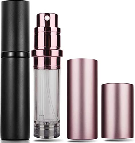 Travelofo Mini Perfume Bottles, Refillable Spray Atomiser, 5ml Leak-Proof Dispenser for Travel, Luxury Gift for Men & Women (Black & Pink)