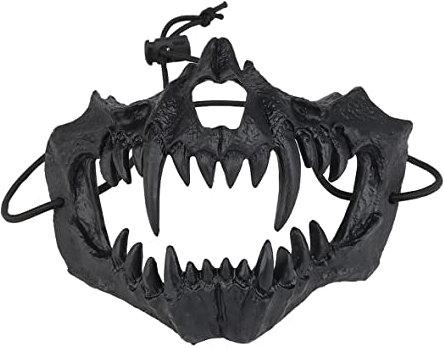 Yzpacc Airsoft-Maske, Halbgesichtsmaske, Oni-Maske, Samurai-Maske, Totenkopf-Halbgesichtsmaske, taktische Halbgesichtsmaske mit Ohrenschutz, Netzmaske für Halloween, Party, Paintball, Cs, Jagd