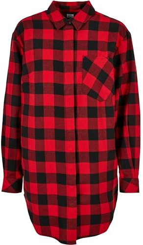 Urban Classics Damen Ladies Oversized Check Flannel Shirt Dress Black/red, XS