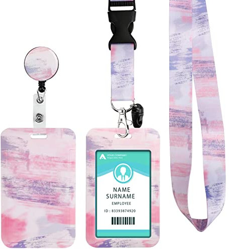 Ausweishülle mit Band, Ausweishalter Ausziehbar, Kartenhalter Ausweis mit Drehbarer Karabinerverschluss, für Frauen, Lehrer, Krankenschwestern, Doktor, Student(Pink Purple)