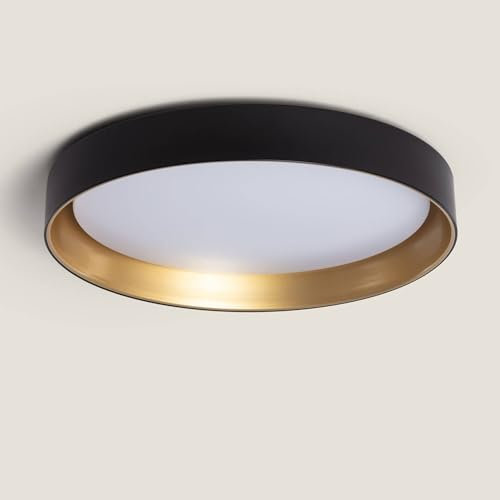 LEDKIA LIGHTING - Plafón LED 30W Circular Metal Ø550 mm | Temperatura de Color Seleccionable CCT | Iluminación 2400 lm | Para Cocina, Comedor, Habitación, Negro/Oro, Metal