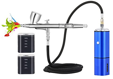 CASUBARIS Auto Stop Cordless Airbrush kit with Compressor kit,Rechargeable Dual Action air Brush Gun,Connect with Different Airbrush pens to Spray Paints for Multi use