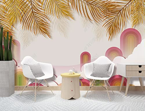 Papier Peint Feuille De Palmier Doré Muralepapier Peint Intissé Papier Peint Salon Chambre Taille Personnalisée