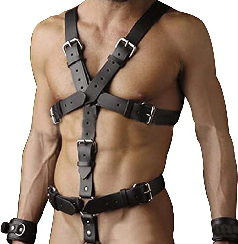 YEMYIQZ PU Leather Harness For Men Adjustable Buckle Body Chest Garter Belt Cosplay Nightclub Sexy Punk Chest Belt Clubwear