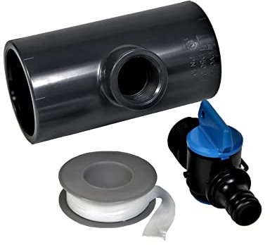 PVC-Fitting Entleerungs-Set 50mm zum verkleben Ablasshahn T-Stück Teflonband Fitting Schwimmbecken Pool