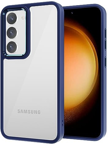 iCatchy Case for Samsung Galaxy S23 Plus 5G 6.6-Inch Anti-Scratch Clear Hard Back Transparent Bumper Shockproof Anti Yellowing Phone Cover - Navy Blue