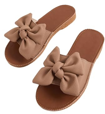 Verdusa Women's Bow Sandals Leather Cute Summer Shoes Beach Flat Sandals