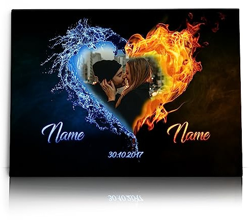 Liebesleinwand Personalisiertes Fotogeschenk für Partner Geschenk Jahrestag, Verlobung, Hochzeitstag | Leinwandbild mit eigenem Foto romantisch gestalten | Elemente der Liebe
