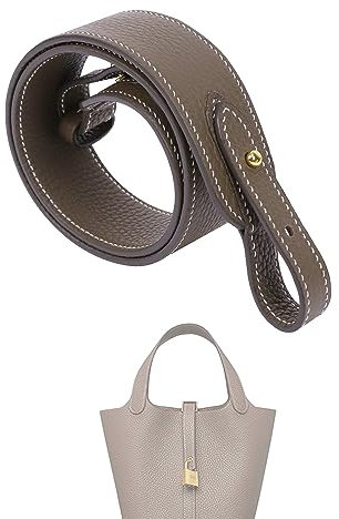 XYJG TC Leder Schulterriemen, Ersatz-Umhängetaschengurt für Picotin/Lindy/Evelyne Taschen, Tasche Schultergurte (Etoupe Grey, Goldene Schnallen, Breite 3,7cm, Länge 70cm)