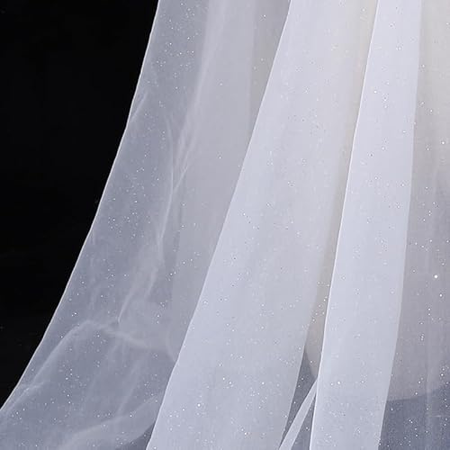 300cm*160cm Organza Stoffe zum Nähen Meterware,Dekostoff Kostümstoff zum Nähen Leichter Glanz Glitzer Organza Tüllstoff Für Kleidung Dekoration Gardine Vorhänge Tischdecken Deko Schals -Weiß #2