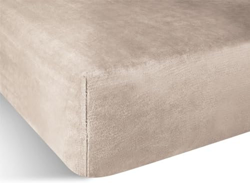Flanell Spannbettlaken - Kuscheliges Bettlaken mit Cashmere Touch und 35 cm Steghöhe - Winter Spannbetttuch für 90x200, 100x200, 140x200 und 180x200 Farbe Taupe Größe 200 cm x 200 cm