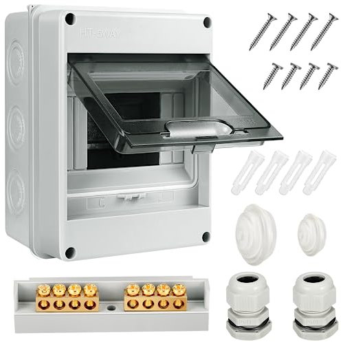 Verteilerkasten Aufputz,IP65 Waterproof Sicherungskasten Aufputz,mit Messingklemmen, Unterverteilung Aufputz 1 Reihig für 5 8 12 Modules, für Garten oder Außenbereichen, Villen, Ladesäulen (5 moduli)
