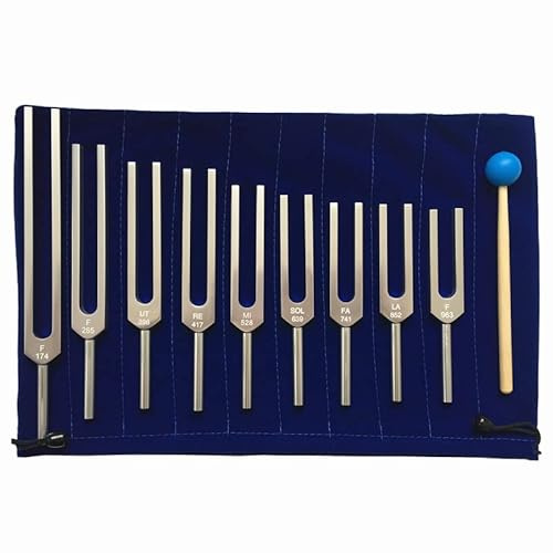 Solfeggio Tuning Forks Kit, 9-Piece Healing Forks with Silicone Hammer Bag for Mind Healing Chakra Sound Therapy (174 Hz, 285 Hz, 396 Hz, 417 Hz, 528 Hz, 639 Hz, 741 Hz, 852 Hz, 963 Hz)