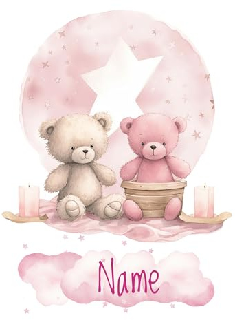 GRAZDesign Wandtattoo Bärchen mit Namen personalisiert für Babyzimmer Kinderzimmer rosa Deko für Mädchen über Bettchen - 53x40cm