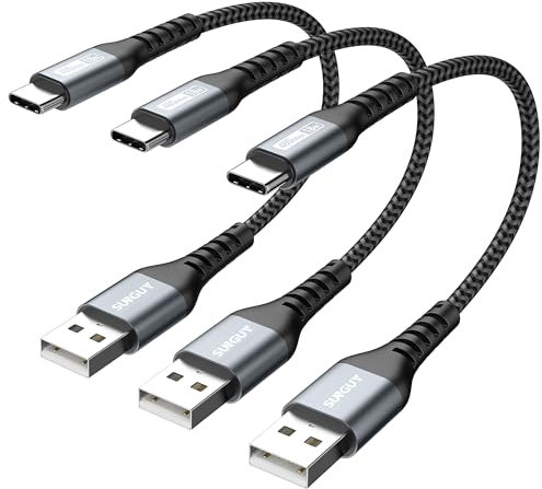 SUNGUY Cable USB vers USB C, 3×15CM Câble Charge rapide Compatible avec iPhone 16/15 Pro Plus Max, Galaxy S24/S23/S22/S21, Google Pixel 8/8 Pro, appareils USB C-Gris