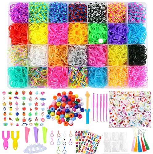 Tuilful 10.000+ Loom Bands Kit – 28 lebendige Farben Loom Bands – Gummibänder Armband Herstellung Kit mit Alphabet-Perlen, S-Haken und Werkzeugen mit Aufbewahrungsbox