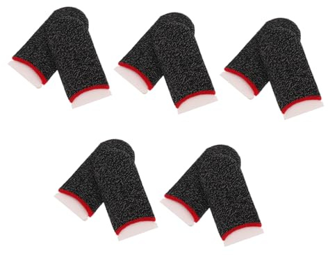 Fingerlinge 5 Paar für Touchscreens aus Silberfaser und Mobile Spiele | Atmungsaktiv, Schweißabsorbierend, Elastisch, Schwarz und Rot, Leichtes Satz für Finger