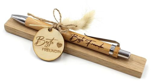 VmG-Store Holz Kugelschreiber als Geschenkidee zum Muttertag Mama Vatertag Geburtstag Papa Oma und Opa Arbeitskollege Freundin Freund (Ohne Wunschname, 07 Beste Freundin)