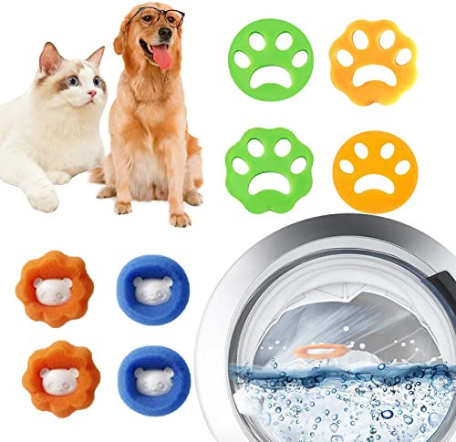 Paquete de 8 Bolas Atrapa Pelos Lavadora Removedor Pelos Animales Maquina Ropa Quita Pelos Mascota Lavadora Atrapapelos Mascota Lavadora Recogedor de pelo Reutilizable para Lavadora