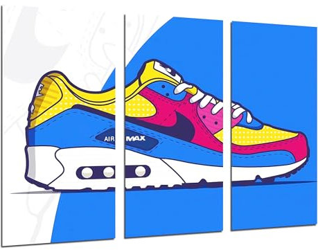 Cuadros Cámara Set mit 3 Wanddekorationen, modernes Wohnzimmer, Schlafzimmer, Zimmer, Hausschuhe Nike Air Max, 97 x 62 cm
