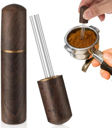 Andibro WDT Tool Kaffeerührer Werkzeug, Espresso Verteilerwerkzeug mit 6 Nadeln 0,5 mm Holz Griff Espresso Kaffeerührer Kaffee Zubehör für Zuhause Küche Café