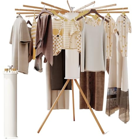BOQORAD Clothes Drying Rack Foldable,Laundry Drying Rack,Drying Rack Clothing(16 Wood Poles),Clothes Hanger Rack,Laundry Rack Folding,Collapsible,Retractable