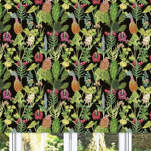 Lister Cartwright Tropical Plants Design Blackout Roller Blinds Windows Blind Easy Fit Child Safety Included (Black, 90 cm Width x 160 cm Drop)