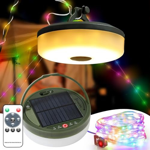 Brillistep Outdoor Solar Camping String Light 10m for Tents Waterproof IP65, Solar Lantern Lamp with 10m RGB String Light for Camping
