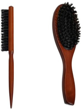 Lot de 2 brosses sanglier pour cheveux, brosse à cheveux, brosse à barbe homme, brosse à poils de sanglier, brosse à poils de sanglier naturels, brosse à cheveux