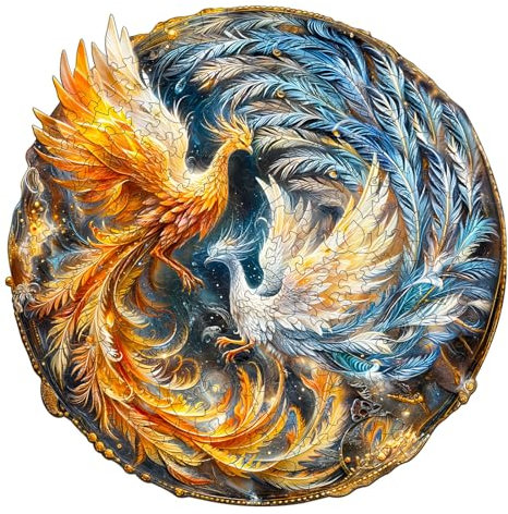 Blumuze Holzpuzzle Erwachsene 300Stück, Yin Yang Phönix Holz Puzzle, Holzpuzzle Einzigartige Tierform Puzzleteile,Puzzle aus Tierteilen,Puzzle Holz Erwachsene mit Geschenkbox aus Holz(L-13.3*13.3in)