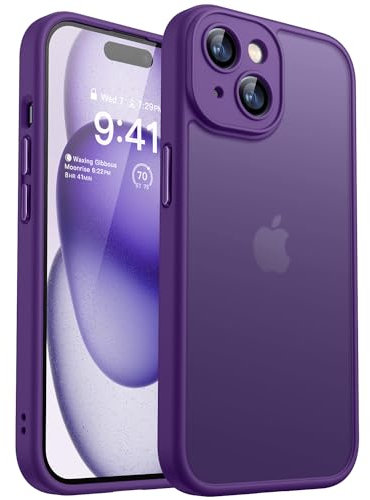 CANSHN Upgrade für iPhone 15 Hülle mit Kameraschutz (TOP Militärschutz) Minimalistische Transluzente Matte Schutzhülle Extrem Haltbarkeit Hülle iPhone 15 Case Stoßfest, Dunkelviolett