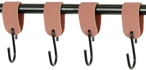 Handles and More - 4x S Haken für Kleiderstangen - Suede Altes Rosa - Größe S - für max. Durchmesser 30mm - Kleiderhaken mit Lederschlaufe - Garderobenhaken aus echtem Leder - Fleischerhaken Garderobe
