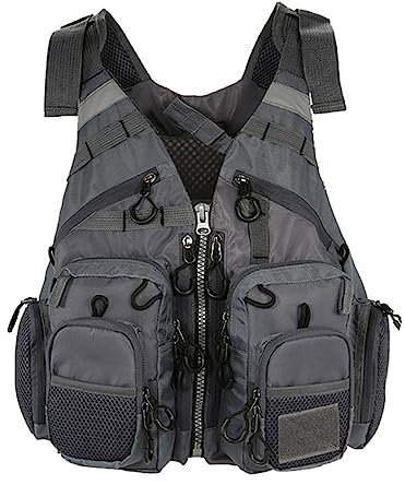 Rettungswesten Angelweste mit Verstellbarem Riemen für Damen und Herren, für Fliegenfischen und Outdoor Aktivitäten mit Mehreren Taschen, Schwimmwesten, Wassersport im Freien(Gray)