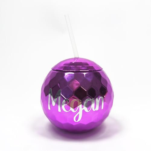 PARTYRAMA.CO.UK Personalised Purple Disco Ball Reusable Tumbler with Straw 500ml