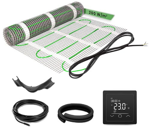EH Expert EcoPRO Heizmatten Set | 200 W/m² | 3 m² | Elektrische Fußbodenheizung - für Fliesen, Naturstein, Teppich, Vinyl und Laminat, inkl. Installationsmaterial, mit Touchthermostat (Schwarz)